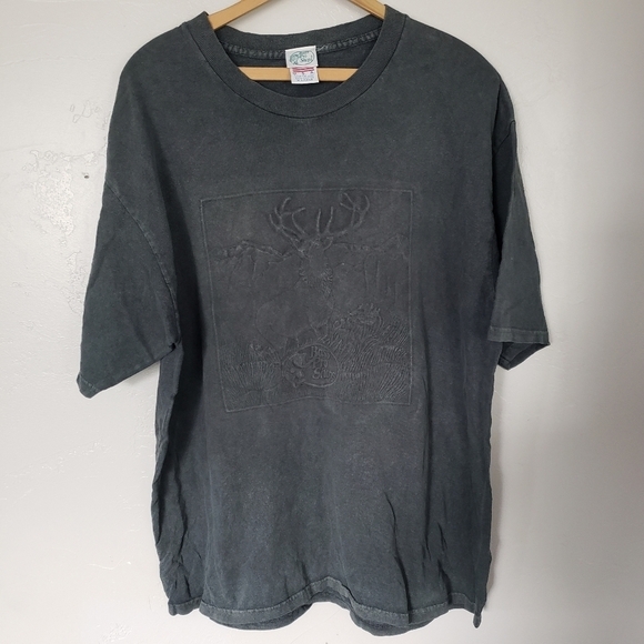 Bass Pro Shops Vintage XL Green Short Sleeve T-shirt 3D Elk in the Mountain Tee - Picture 1 of 5
